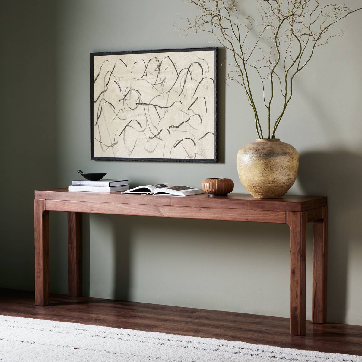 Console Arturo à quatre mains en placage de noyer naturel