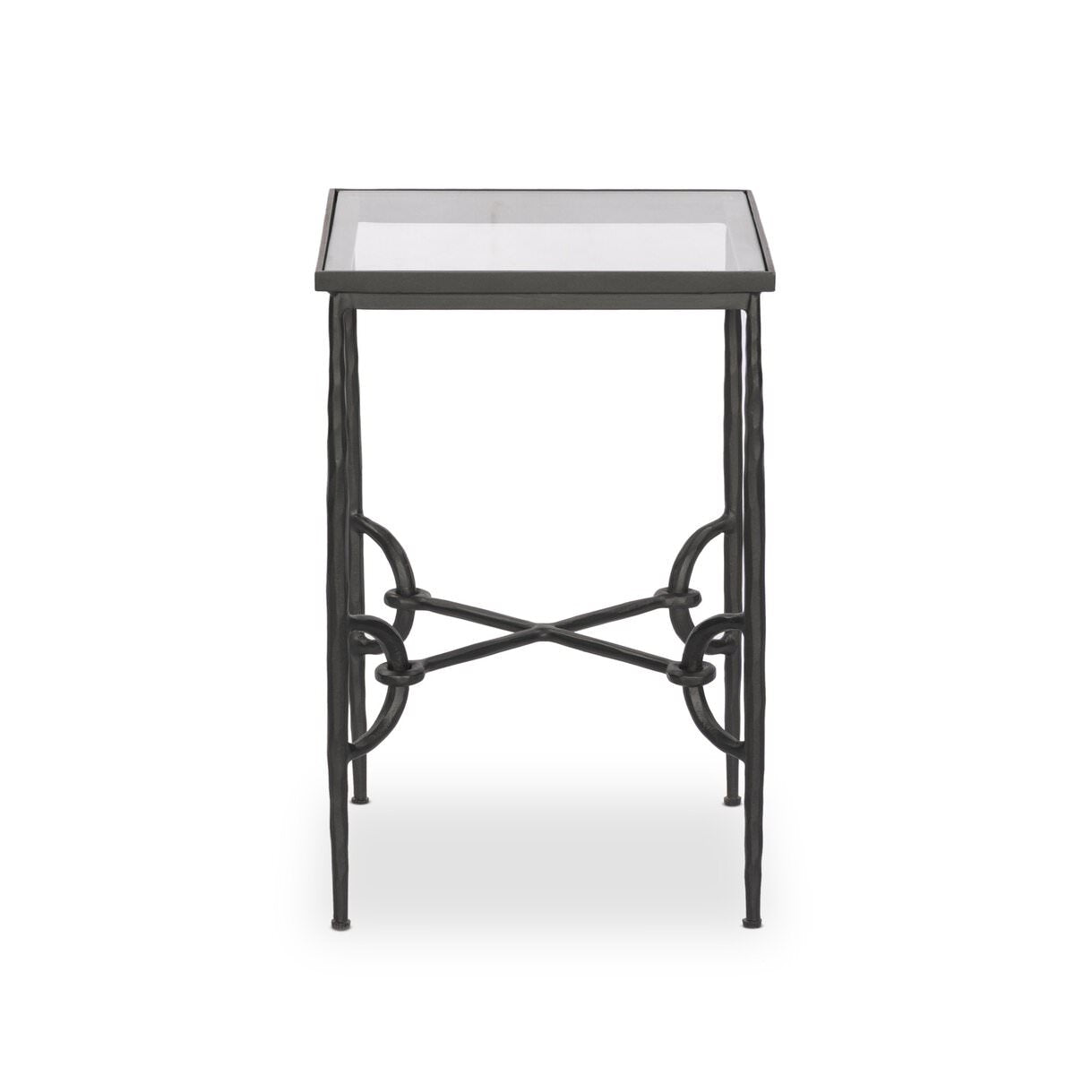 Petite table d'appoint Babylon à quatre mains en bronze martelé