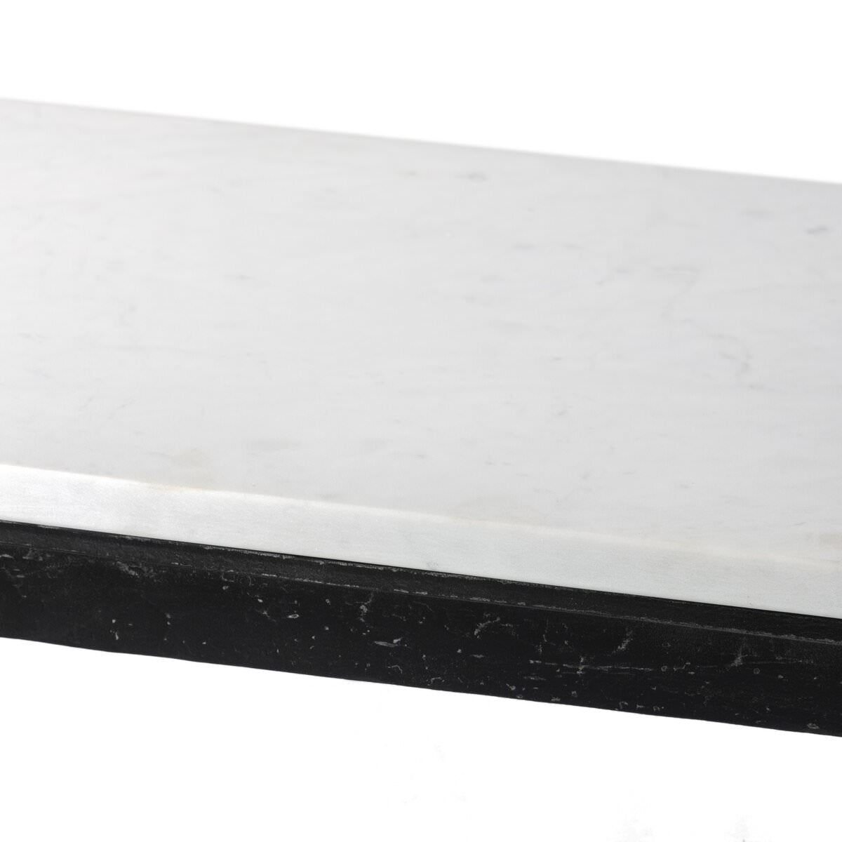 Console en fer martelé à quatre mains en marbre blanc
