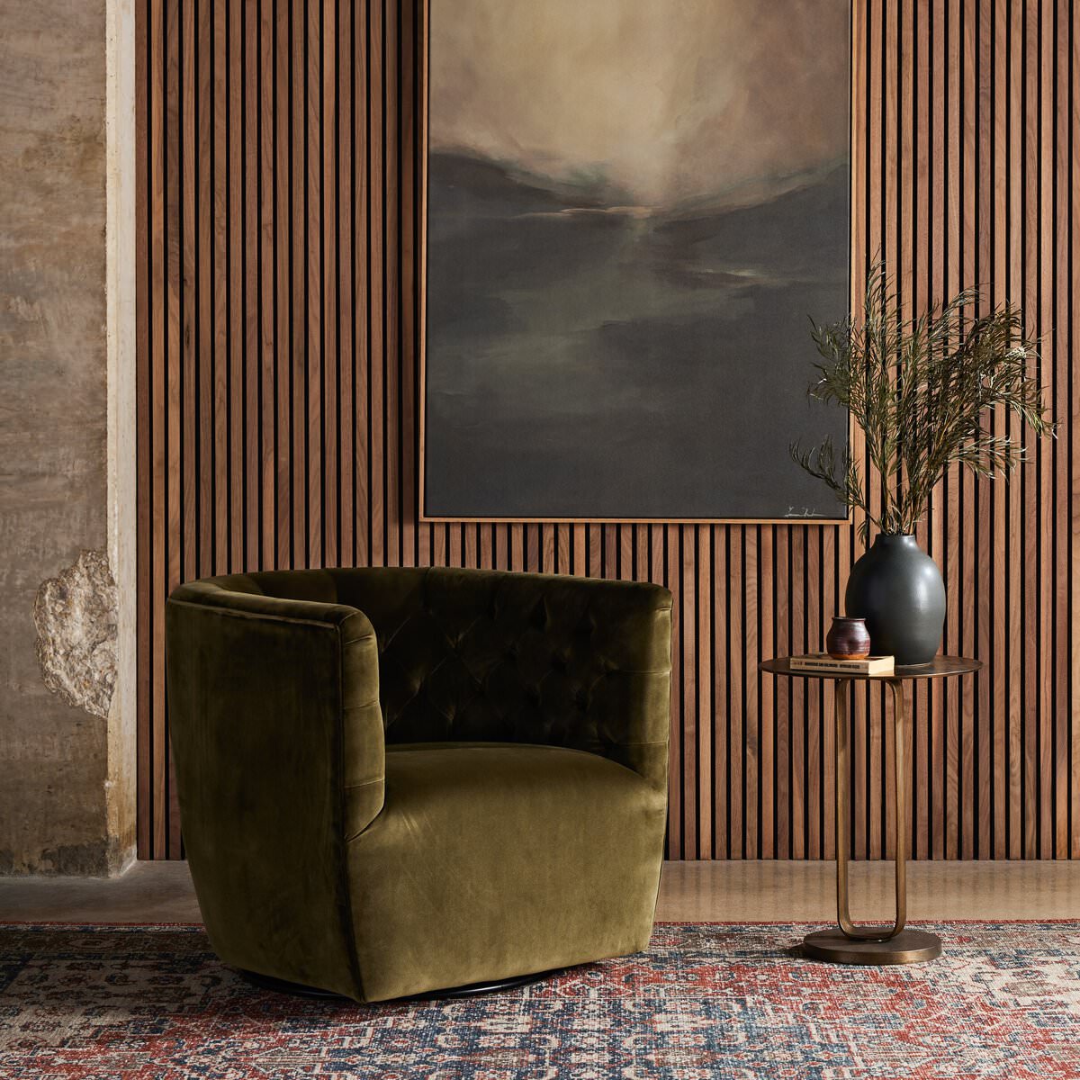 Chaise pivotante Four Hands Hanover en Surrey Olive