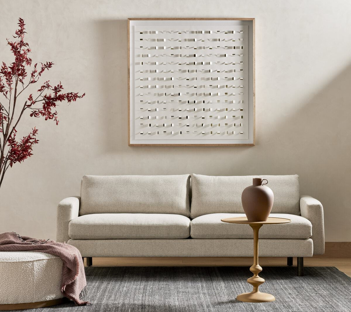 Grand pouf rond Sinclair Four Hands en Knoll Natural