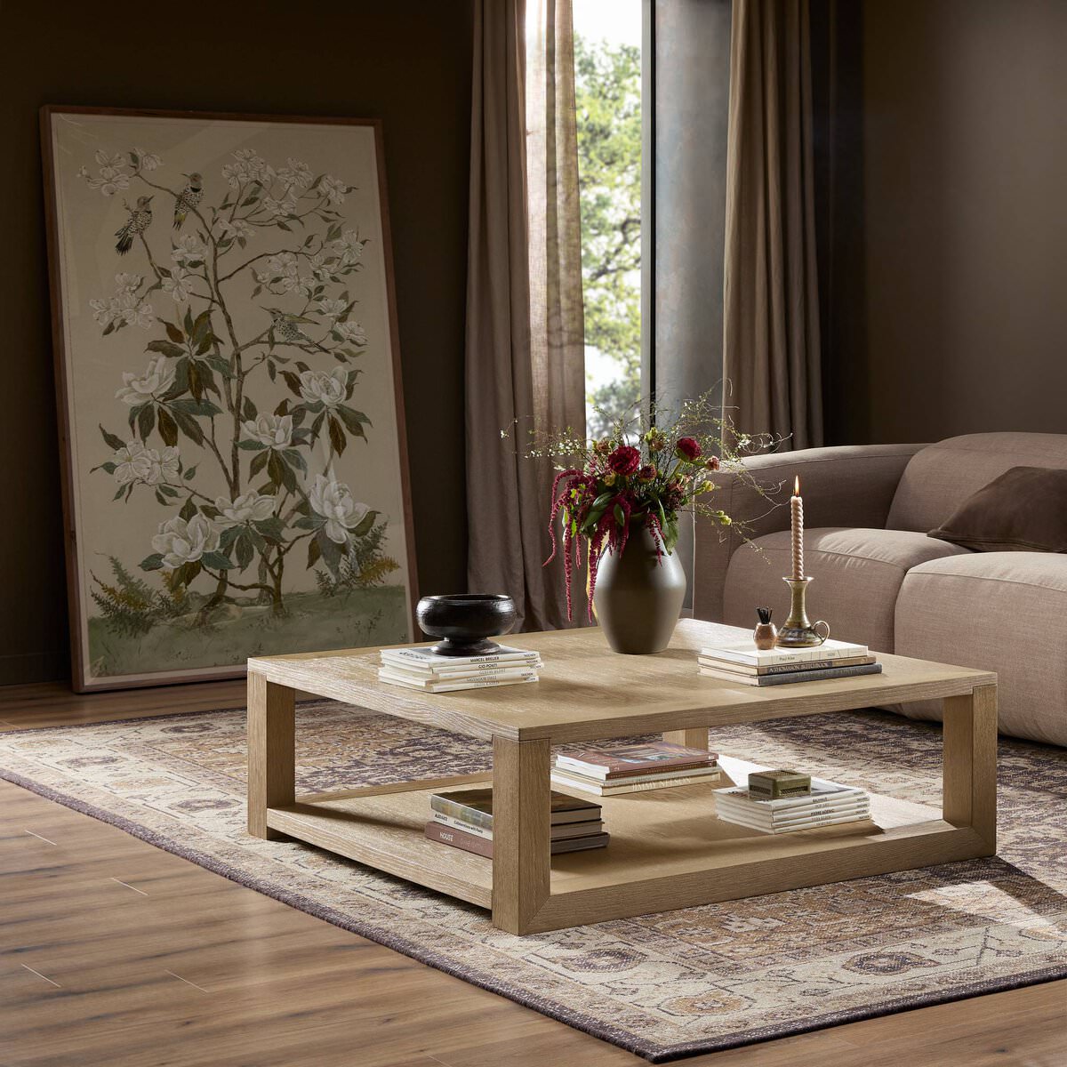 Table basse carrée Thomas Four Hands en placage de chêne blanchi
