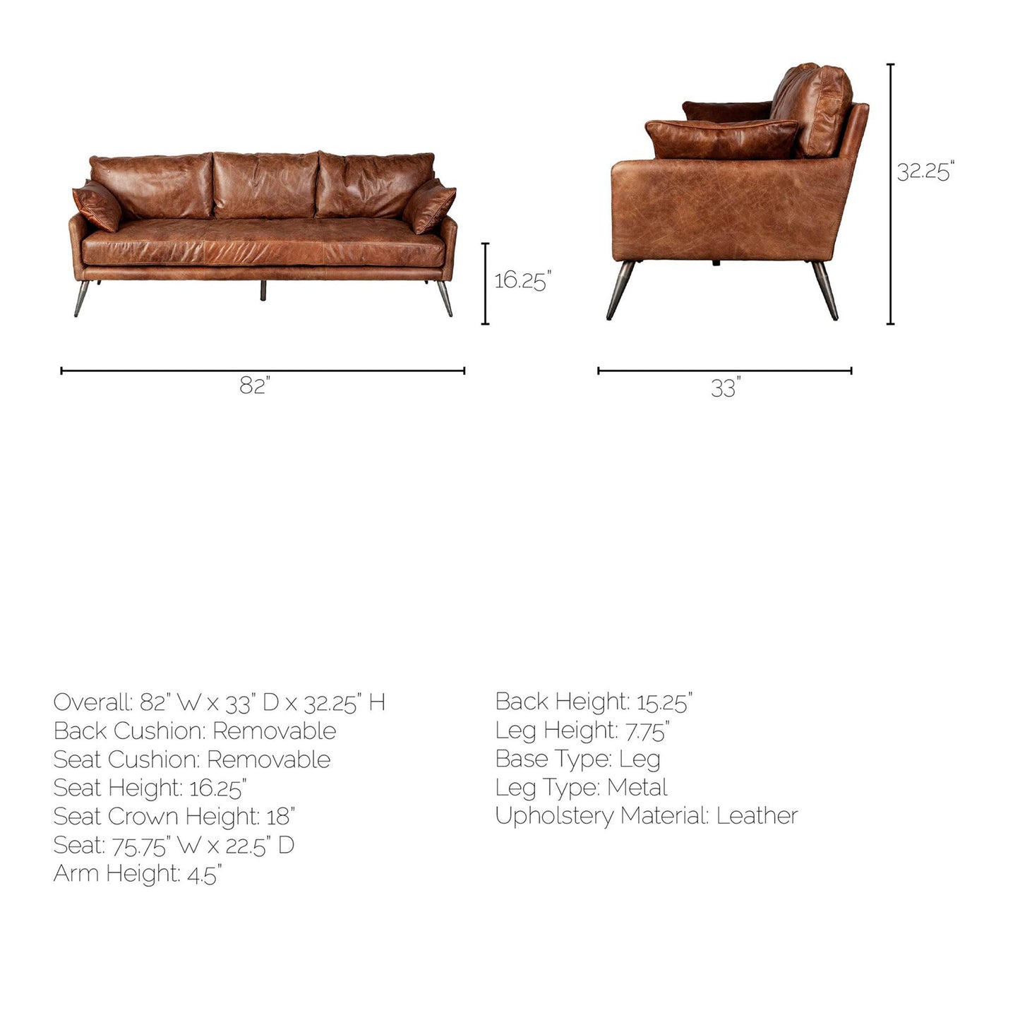 Canapé Colter en cuir marron de 82 pouces
