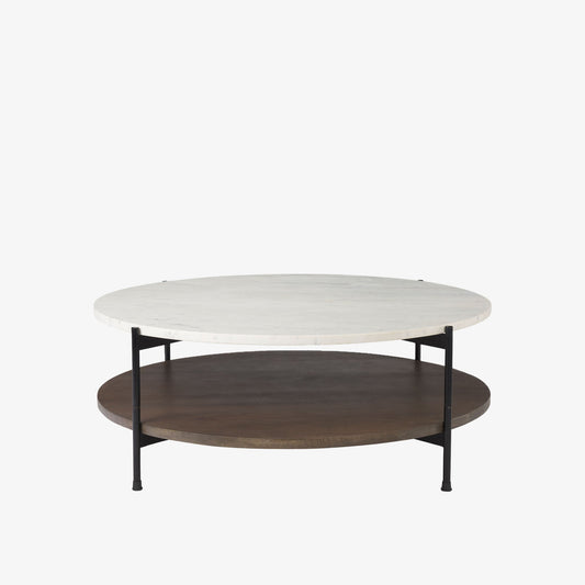 Table basse ronde Crudités et Cocktails en bois foncé