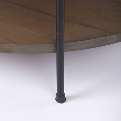 Table basse ronde Crudités et Cocktails en bois foncé