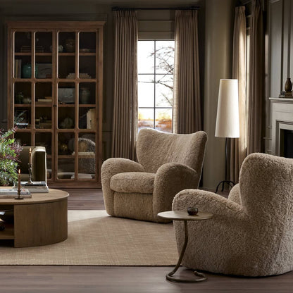 Chaise Amélie à quatre mains en peau lainée beige