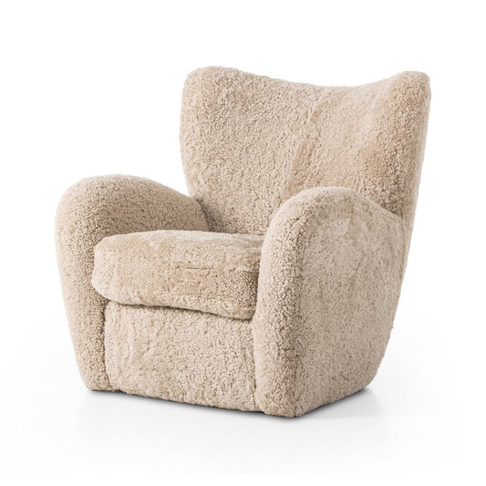 Chaise Amélie à quatre mains en peau lainée beige