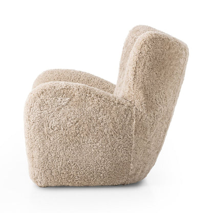 Chaise Amélie à quatre mains en peau lainée beige