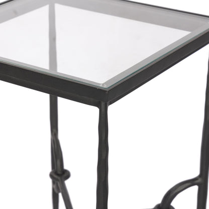 Petite table d'appoint Babylon à quatre mains en bronze martelé