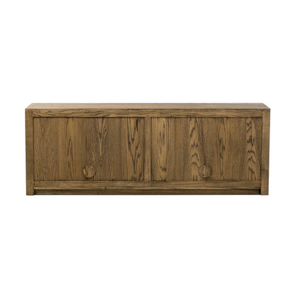 Console multimédia Bedford à quatre mains en placage de chêne naturel chaleureux