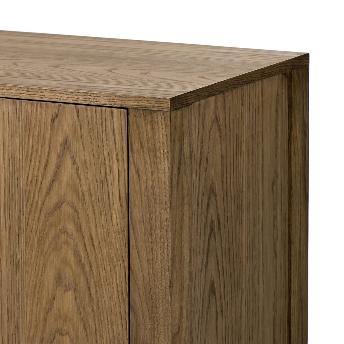 Console multimédia Bedford à quatre mains en placage de chêne naturel chaleureux