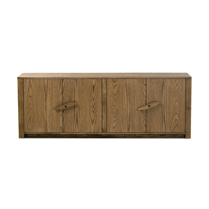 Console multimédia Bedford à quatre mains en placage de chêne naturel chaleureux