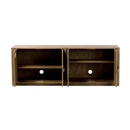 Console multimédia Bedford à quatre mains en placage de chêne naturel chaleureux