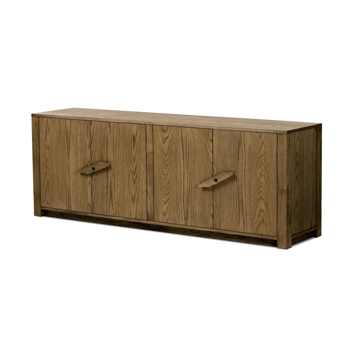 Console multimédia Bedford à quatre mains en placage de chêne naturel chaleureux