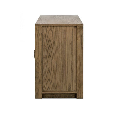 Console multimédia Bedford à quatre mains en placage de chêne naturel chaleureux