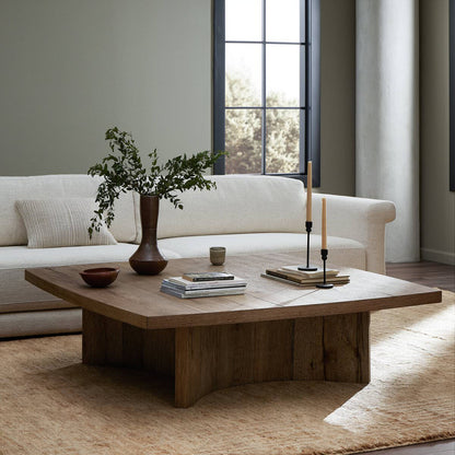 Table basse carrée Brinton à quatre mains en placage de chêne rustique