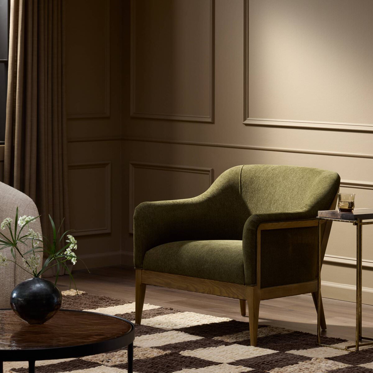 Chaise Colston à quatre mains en olive Sutton 