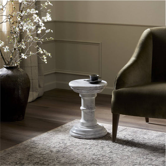 Table d'appoint Cyprus à quatre mains en marbre blanc massif veiné