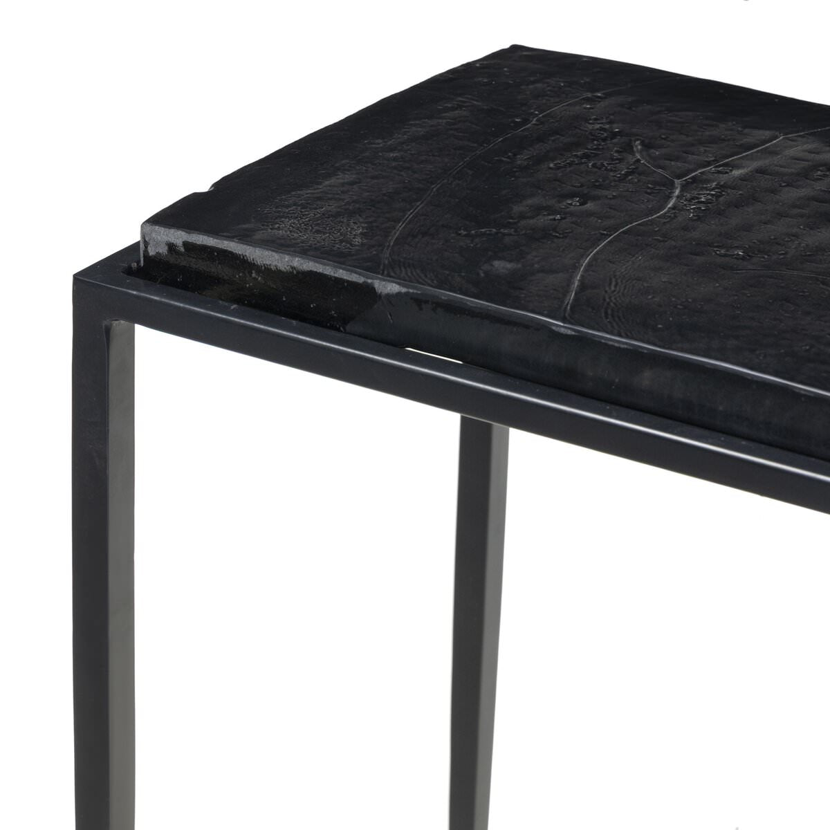 Console en verre coulé Dalston à quatre mains en verre coulé noir fumé
