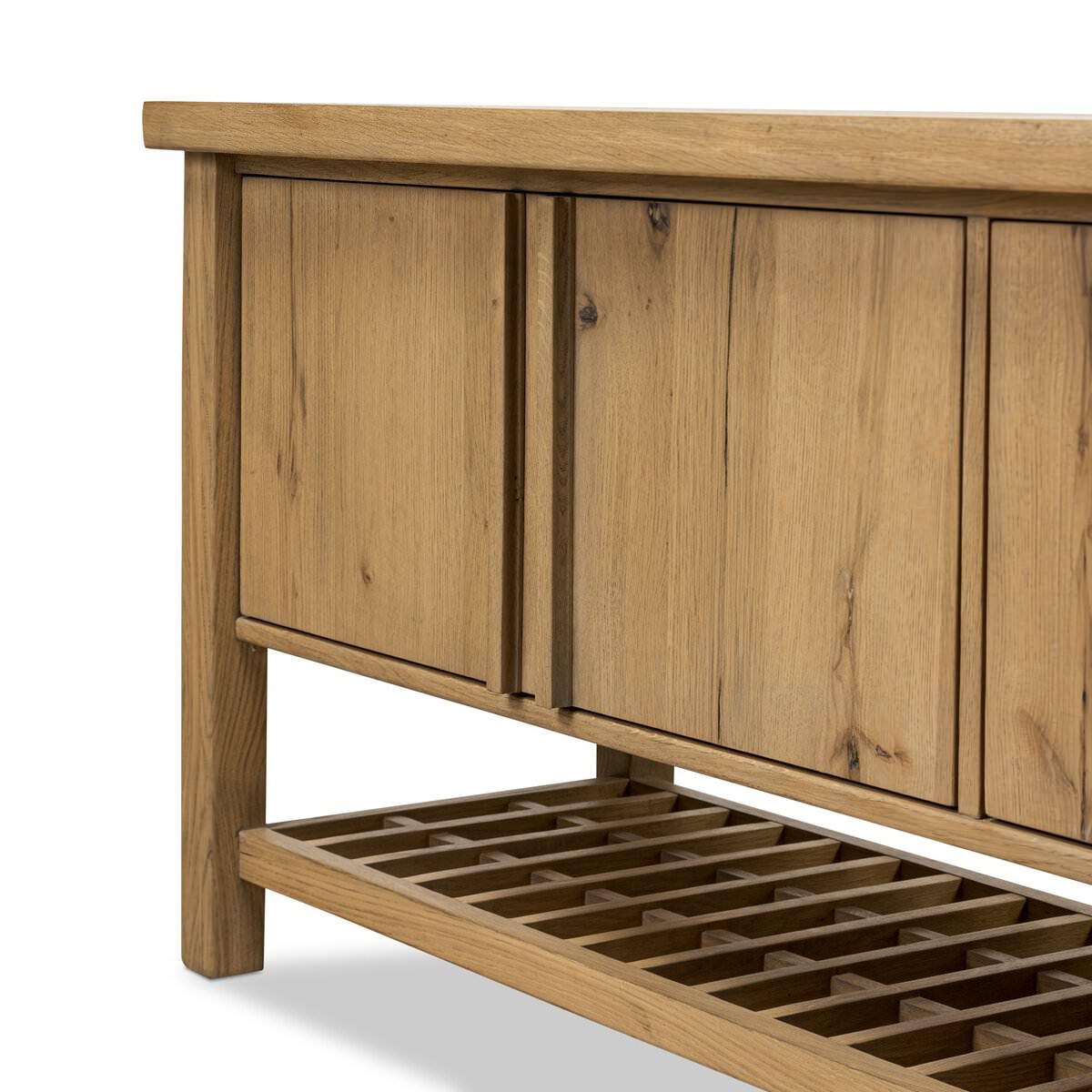 Console multimédia Dalton à quatre mains en placage de chêne naturel vieilli