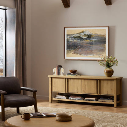 Console multimédia Dalton à quatre mains en placage de chêne naturel vieilli