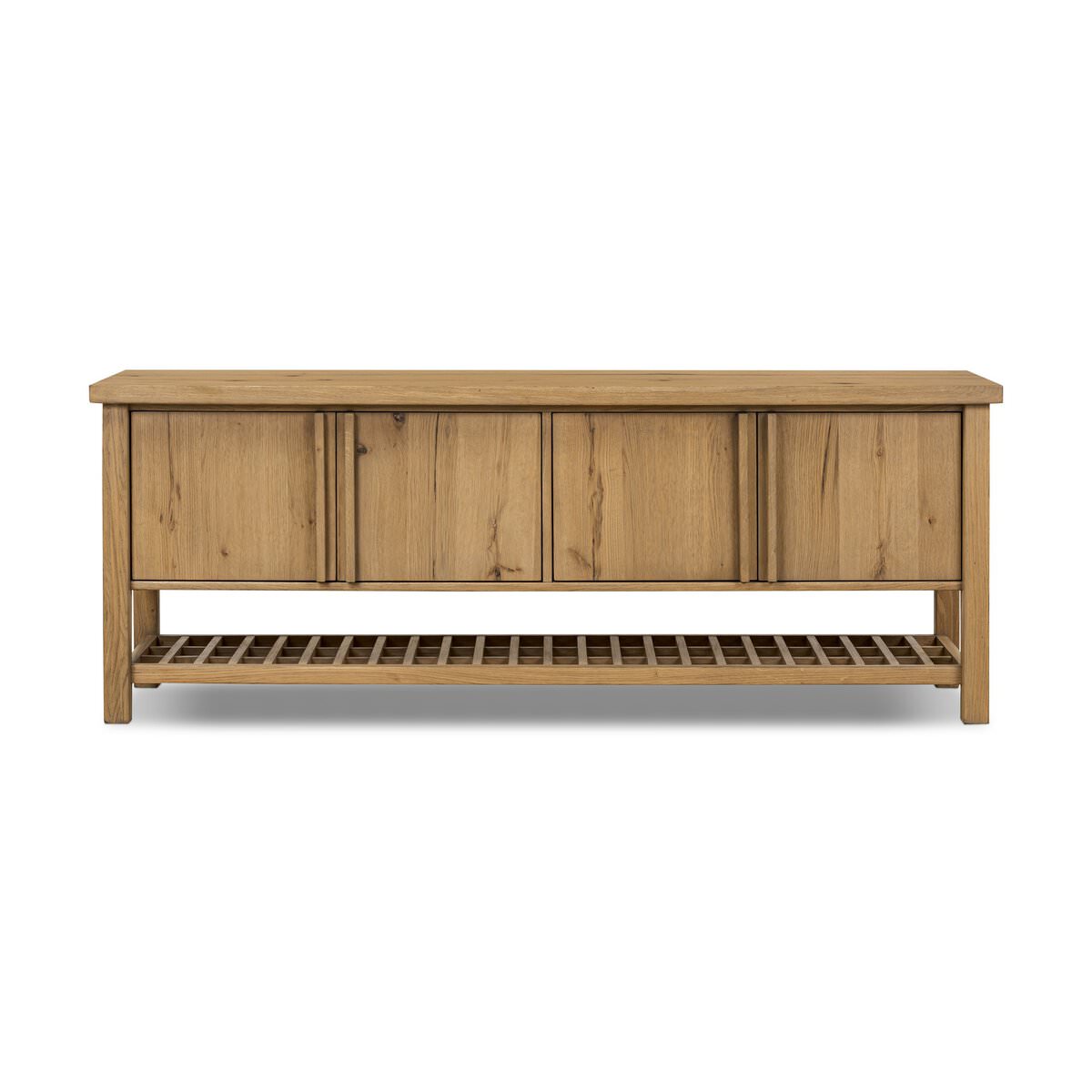 Console multimédia Dalton à quatre mains en placage de chêne naturel vieilli