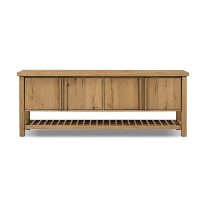 Console multimédia Dalton à quatre mains en placage de chêne naturel vieilli