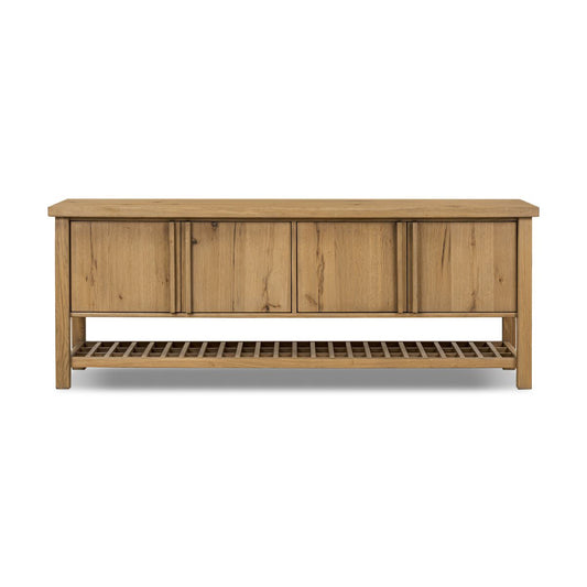 Console multimédia Dalton à quatre mains en placage de chêne naturel vieilli