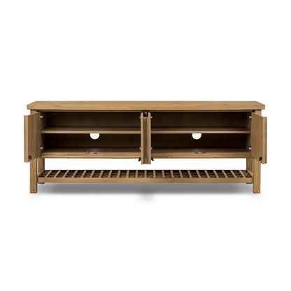 Console multimédia Dalton à quatre mains en placage de chêne naturel vieilli