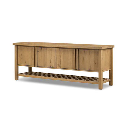 Console multimédia Dalton à quatre mains en placage de chêne naturel vieilli