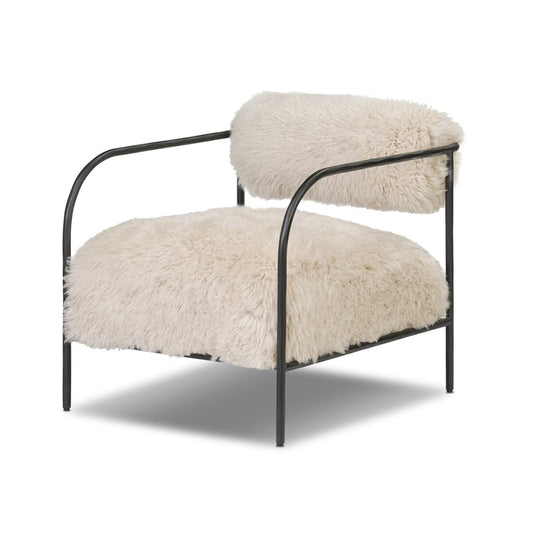 Chaise Fenn à quatre mains en fourrure de Mongolie couleur champagne