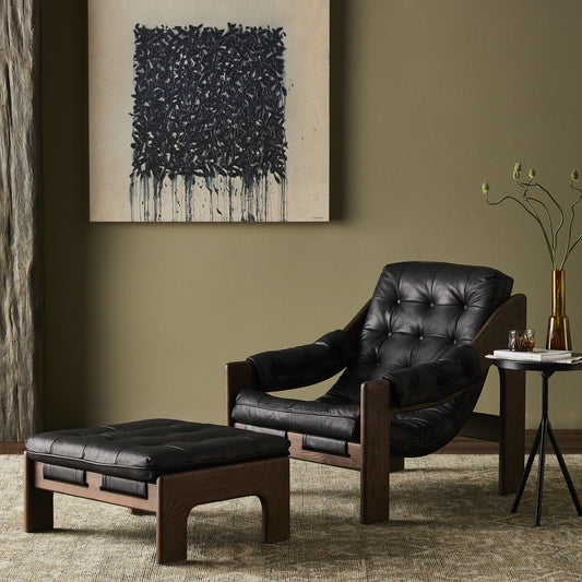 Chaise et ottomane Halston Four Hands en noir Heirloom