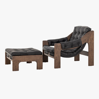 Chaise et ottomane Halston Four Hands en noir Heirloom