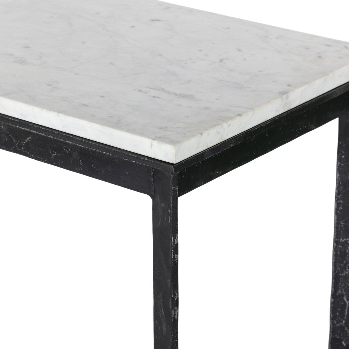Console en fer martelé à quatre mains en marbre blanc