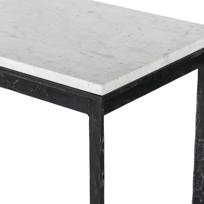 Console en fer martelé à quatre mains en marbre blanc