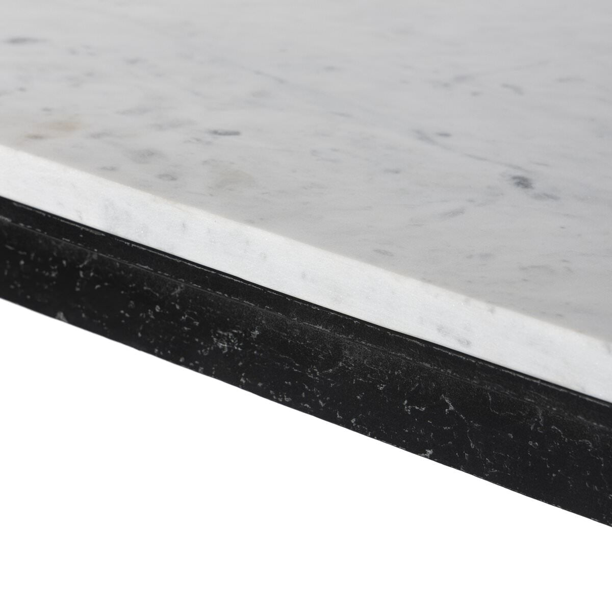 Console en fer martelé à quatre mains en marbre blanc