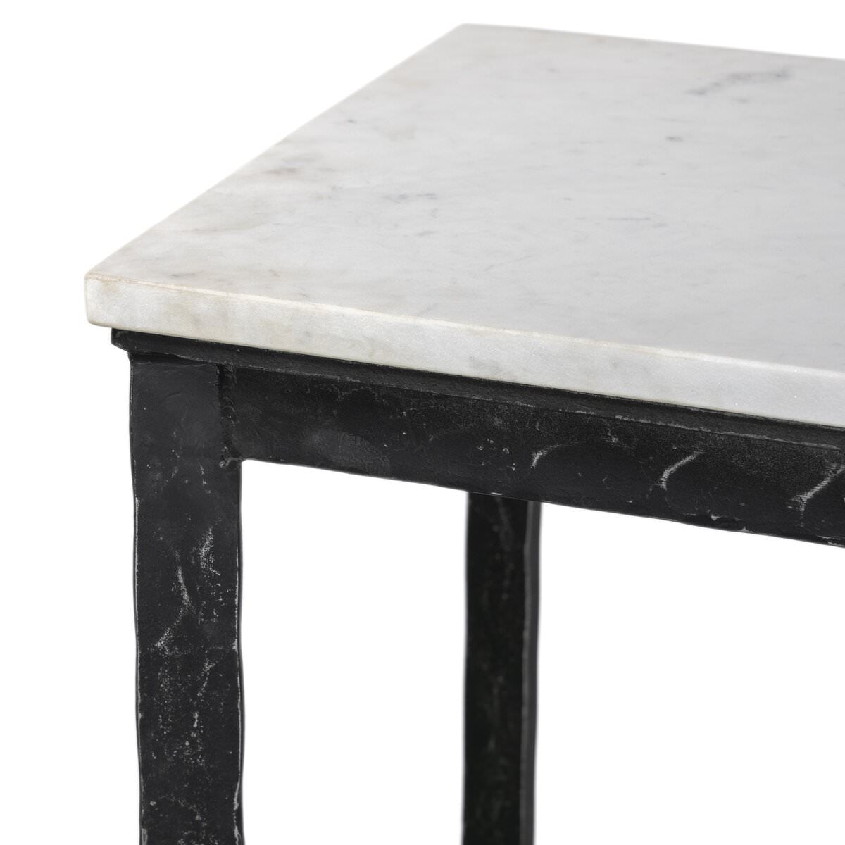 Console en fer martelé à quatre mains en marbre blanc