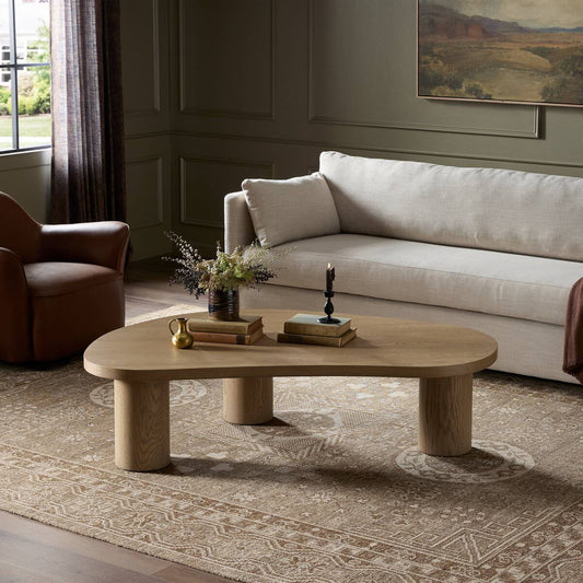 Grande table basse gigogne Joji à quatre mains en placage de chêne naturel