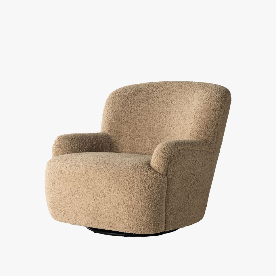 Chaise pivotante Kadon à quatre mains en peau de mouton camel