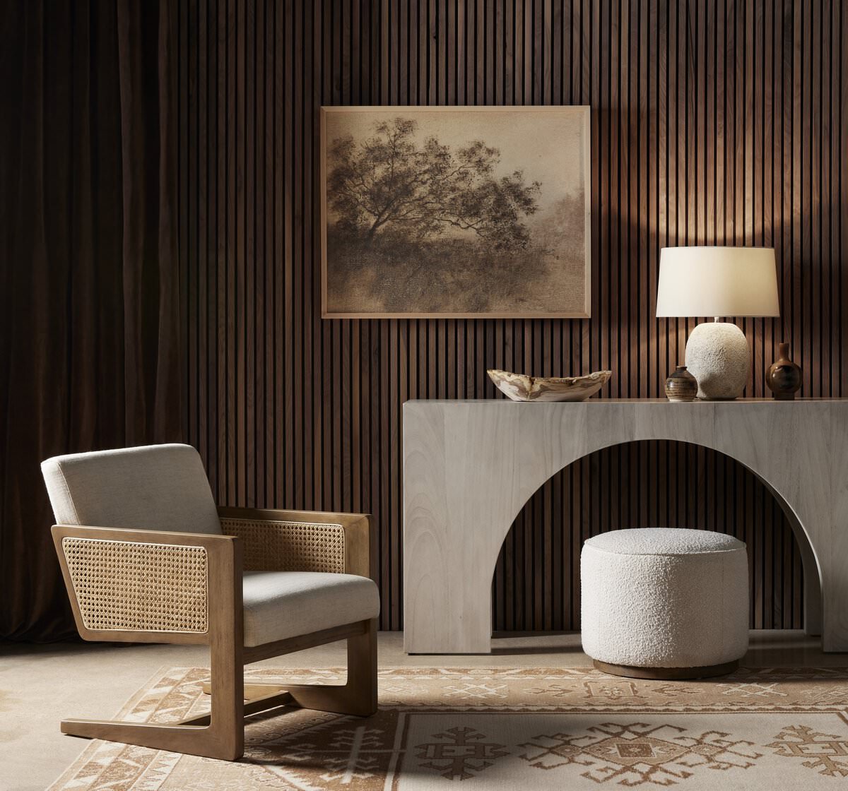 Pouf rond Sinclair Four Hands en Knoll Natural