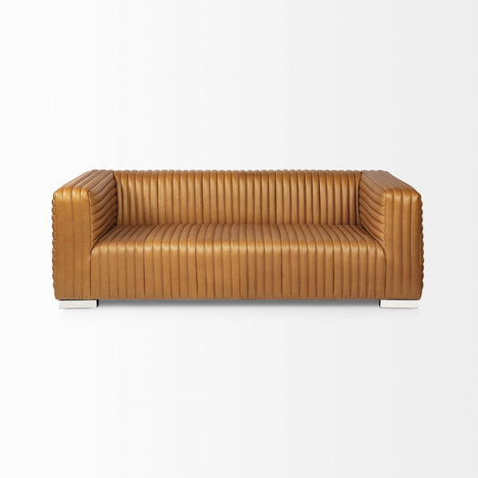 Canapé trois places Remington en cuir cognac