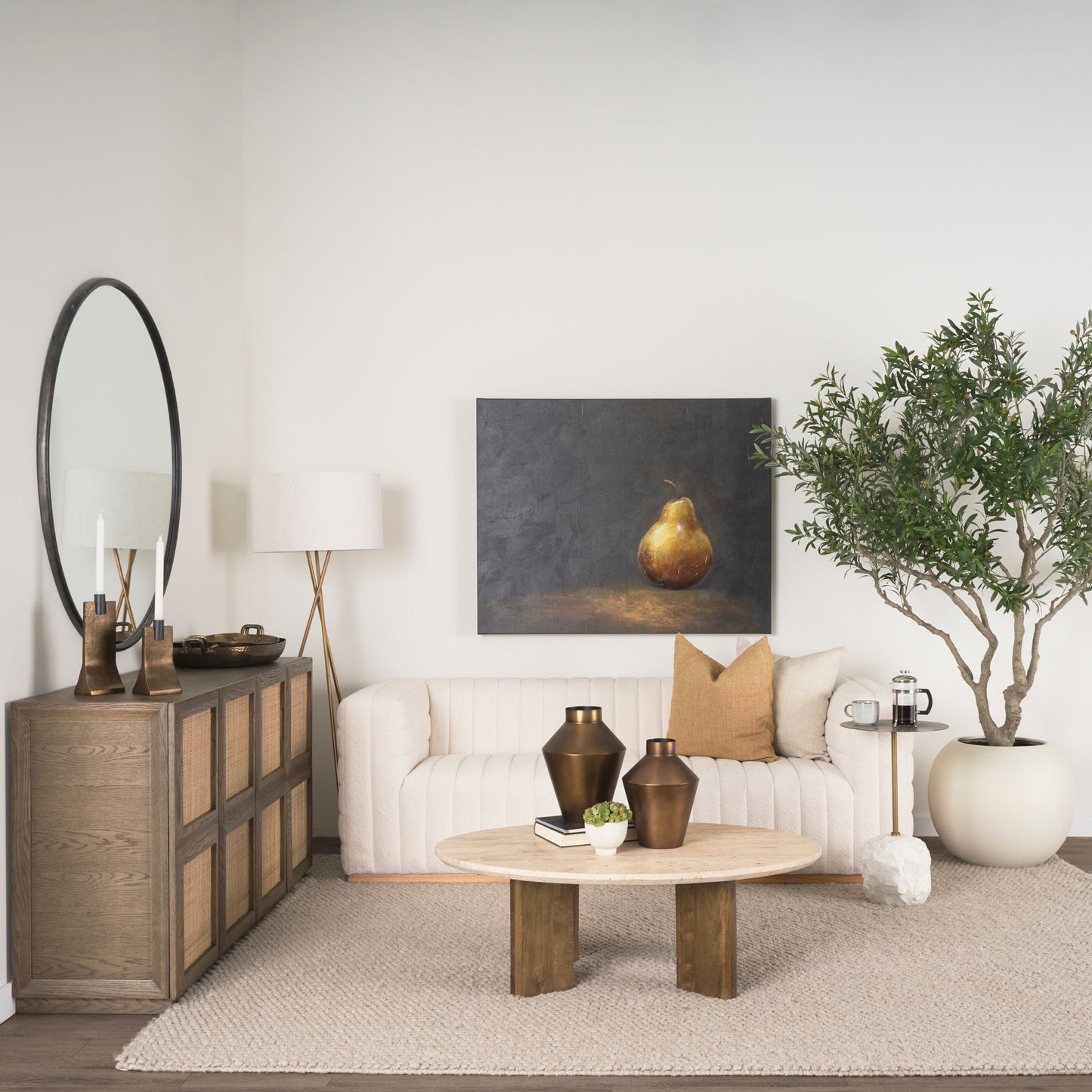 Canapé trois places Remington en tissu bouclé crème