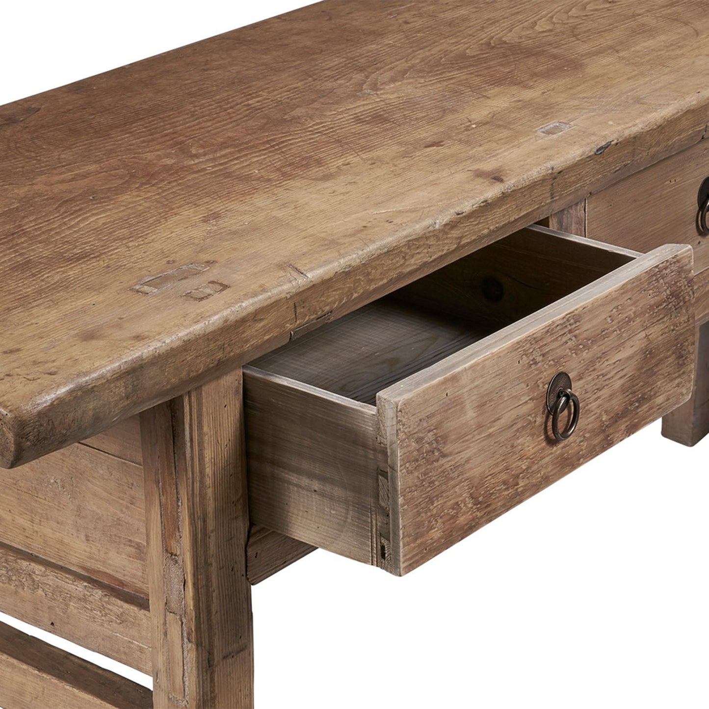 Console rustique en bois récupéré 78 po, finition délavée claire
