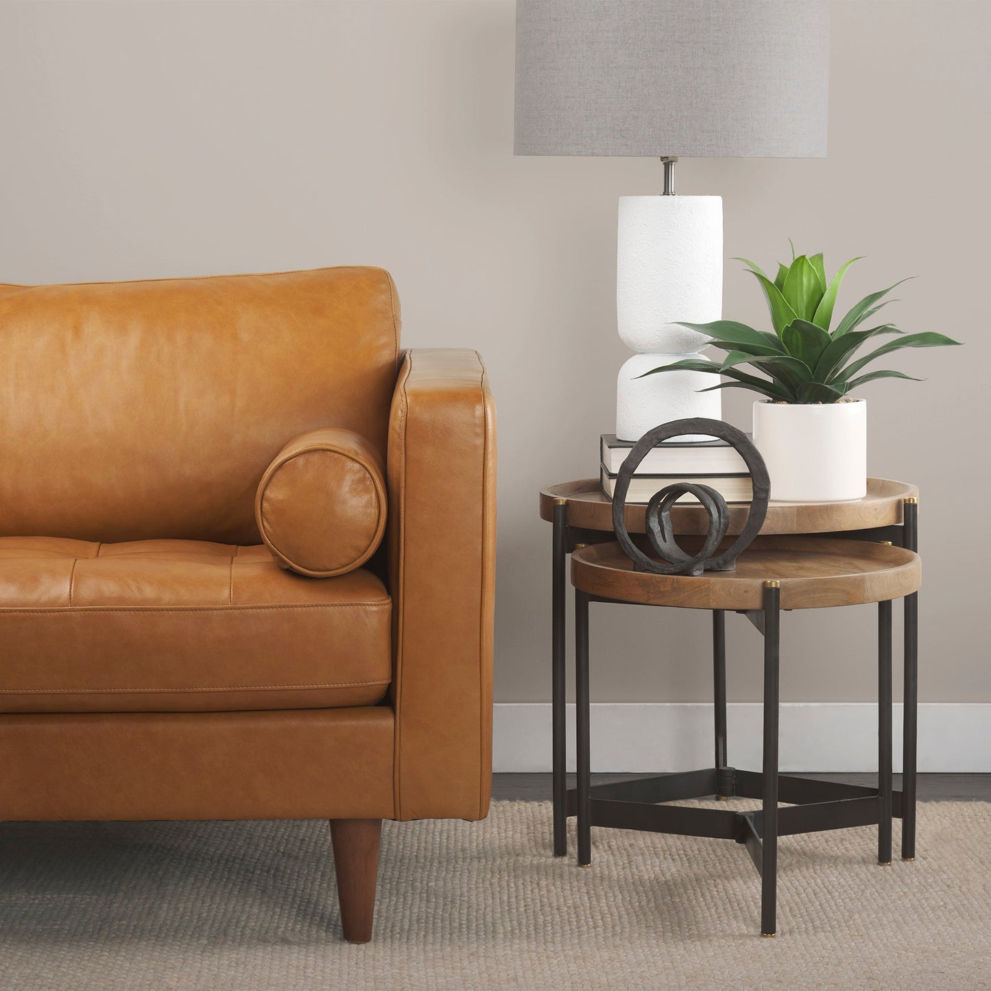 Canapé sectionnel Arne en cuir beige | Chaise longue gauche