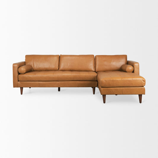 Canapé sectionnel Arne en cuir beige | Chaise longue droite